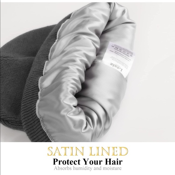 GREY UNISEX SATIN LINED (winter) BEANIE HAT (BRAND NEW) - Picture 4 of 4